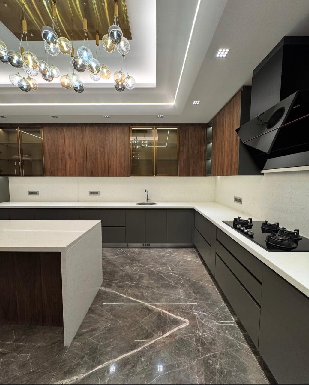 Luxe Walnut & Glass Island